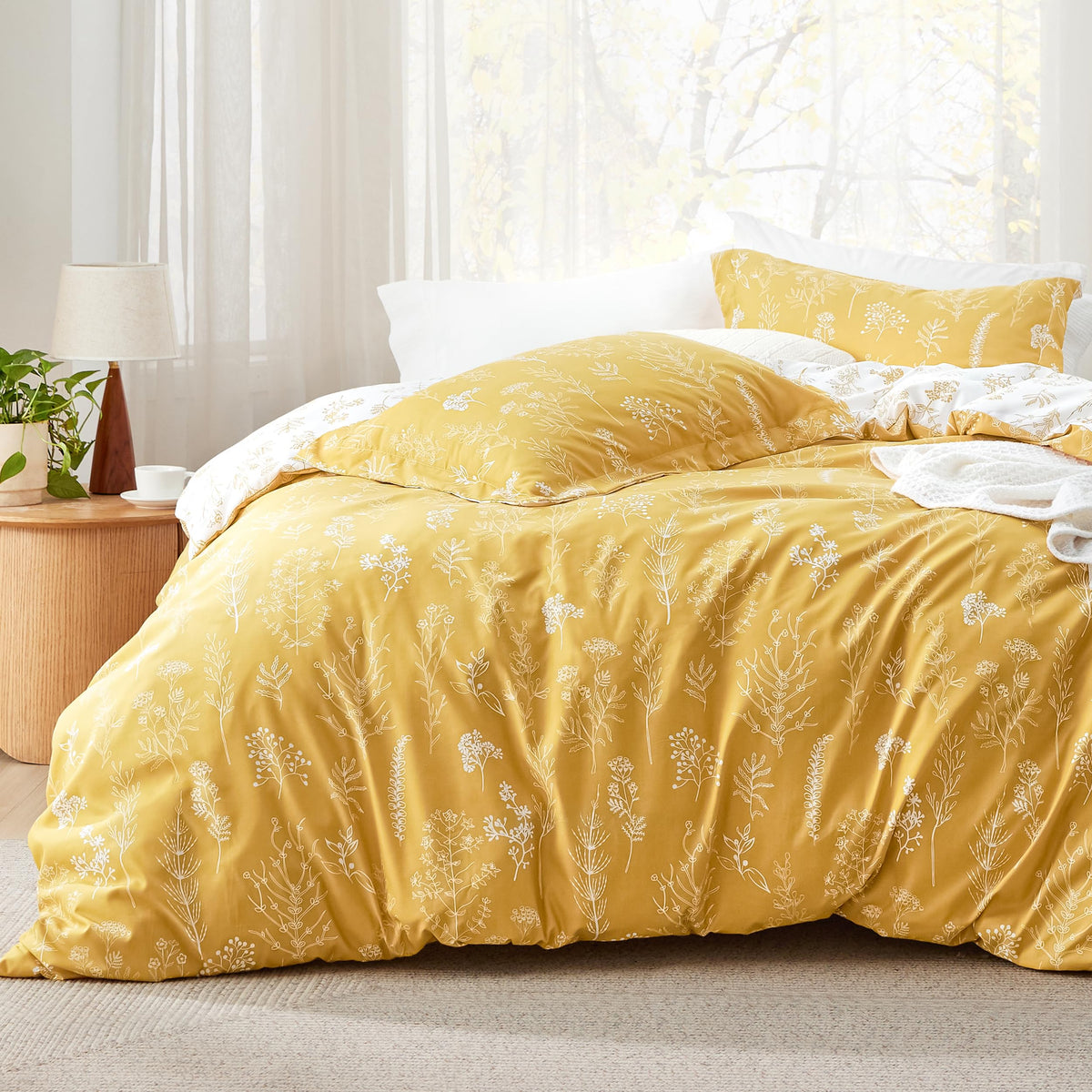 Bedsure Floral Comforter Set Cute Bedding Set California King Sage Green