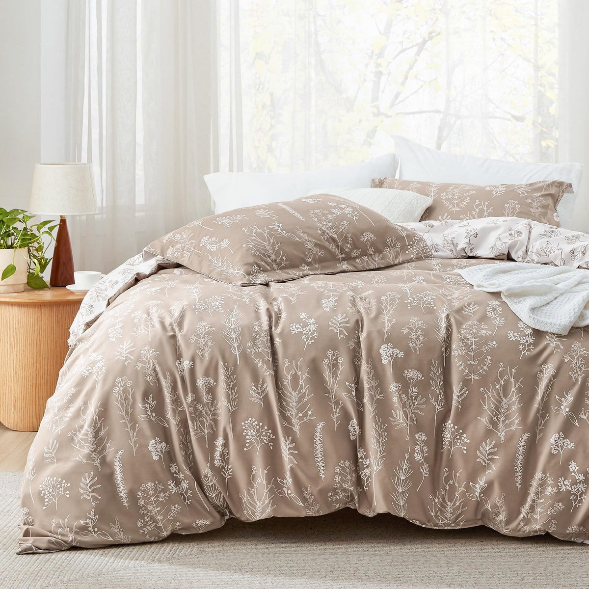 Bedsure Floral Comforter Set Cute Bedding Set California King Sage Green