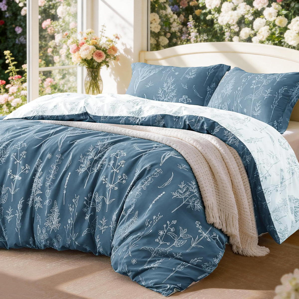 Love's cabin Floral Comforter Set Cute Bedding Full Reversible 3Pcs Pink