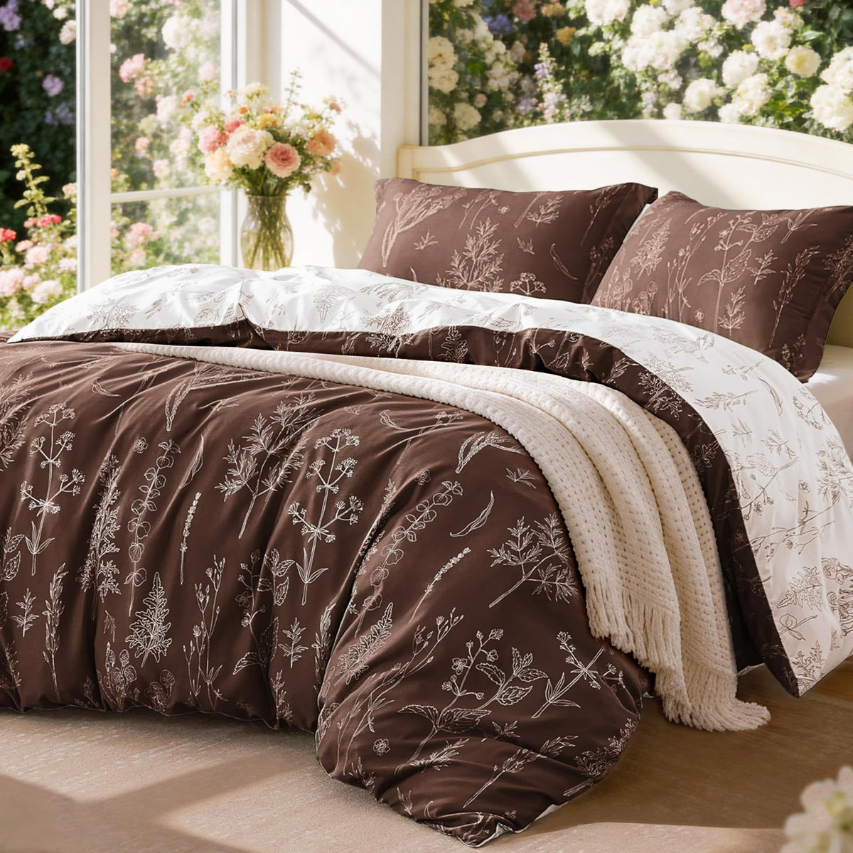 Love's cabin Floral Comforter Set Cute Bedding Full Reversible 3Pcs Pink