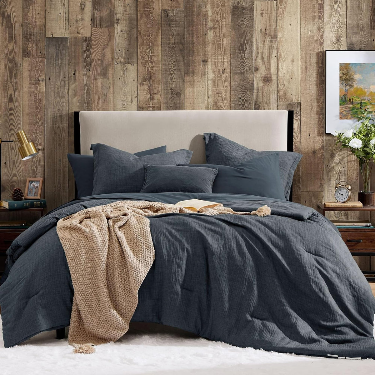 King Comforter Set - 7 Pieces Green Textured Bed in a Bag King Bedding Set