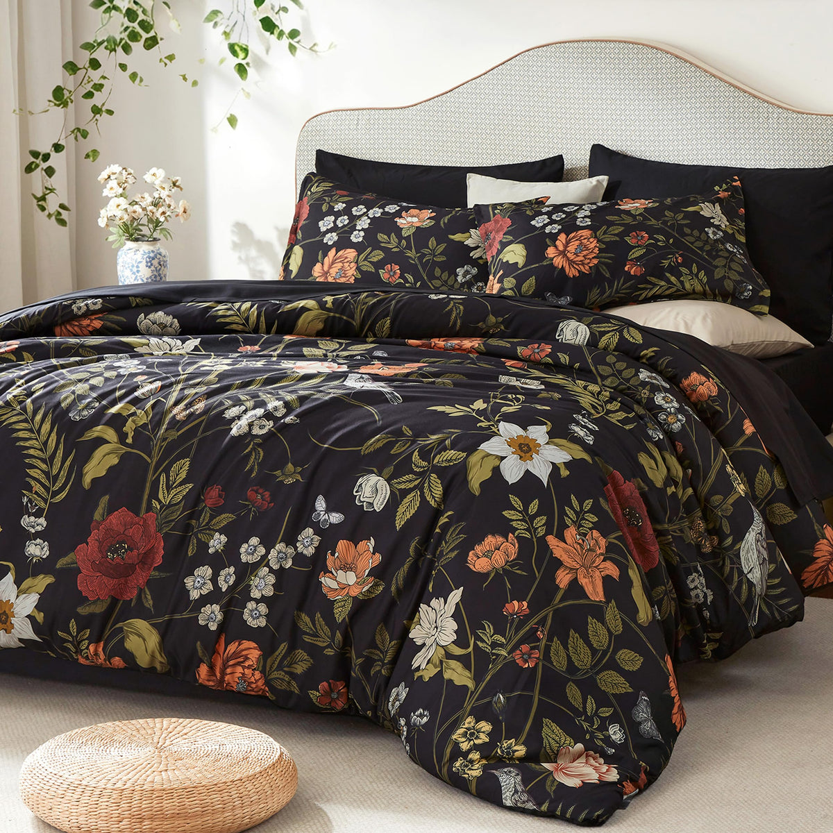 Litanika Floral Green Comforter Queen Size-7 Piece Botanical Birds Bedding