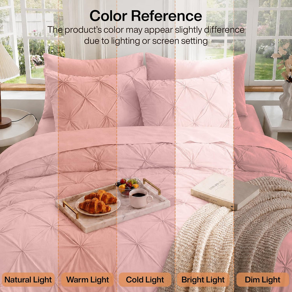 Utopia Bedding 7 Pc Pintuck Queen Comforter Set, 88 x 88 Inches, Pink