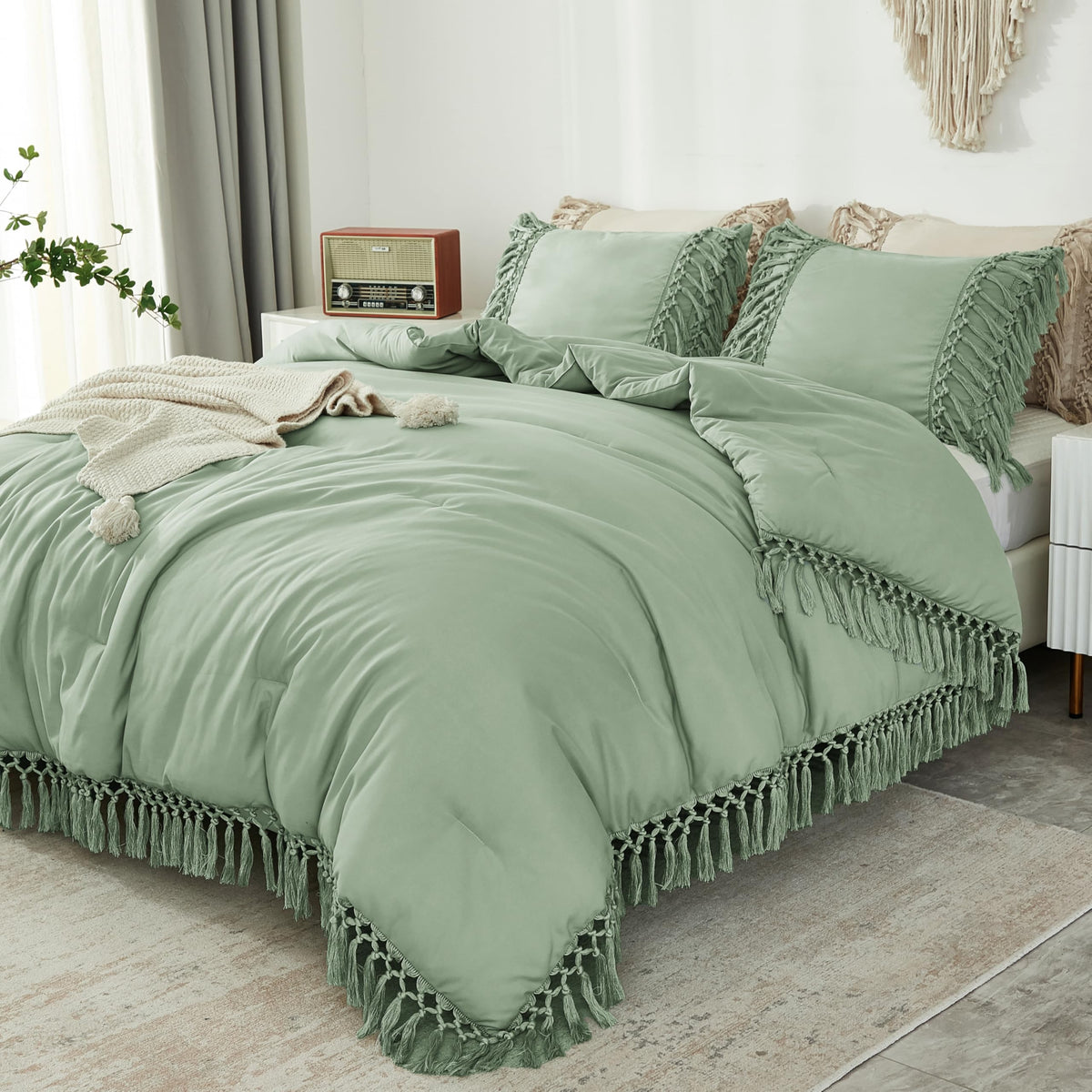 Andency Terracotta Comforter Set Full, 3 Pieces Boho Tassel Bedding