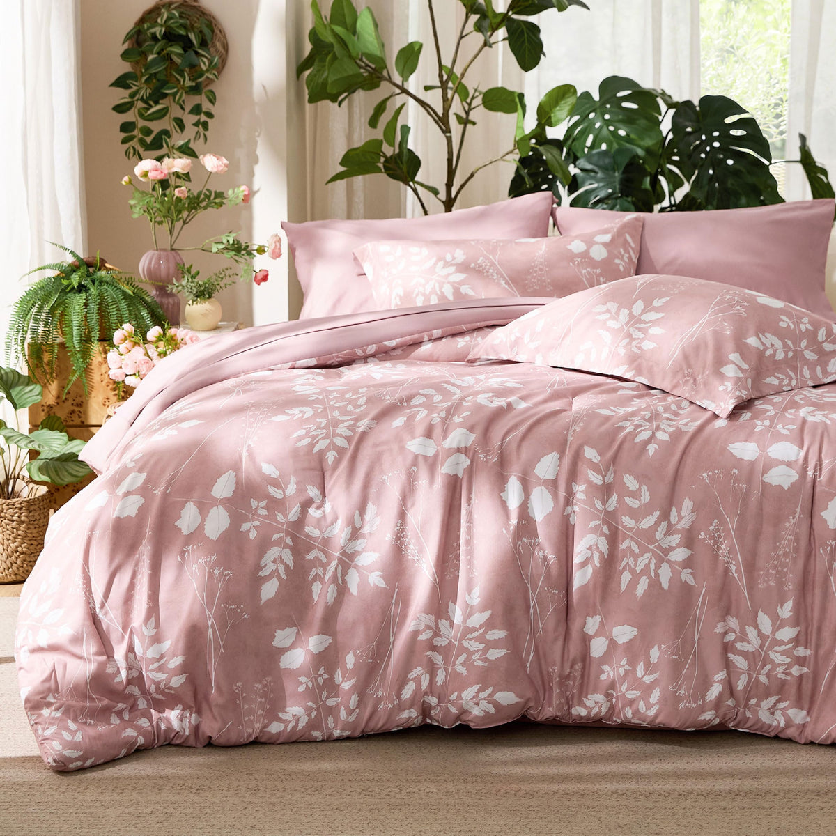 Bedsure Sage Green Queen Comforter Set, Floral Bedding Sets, 7 Piece