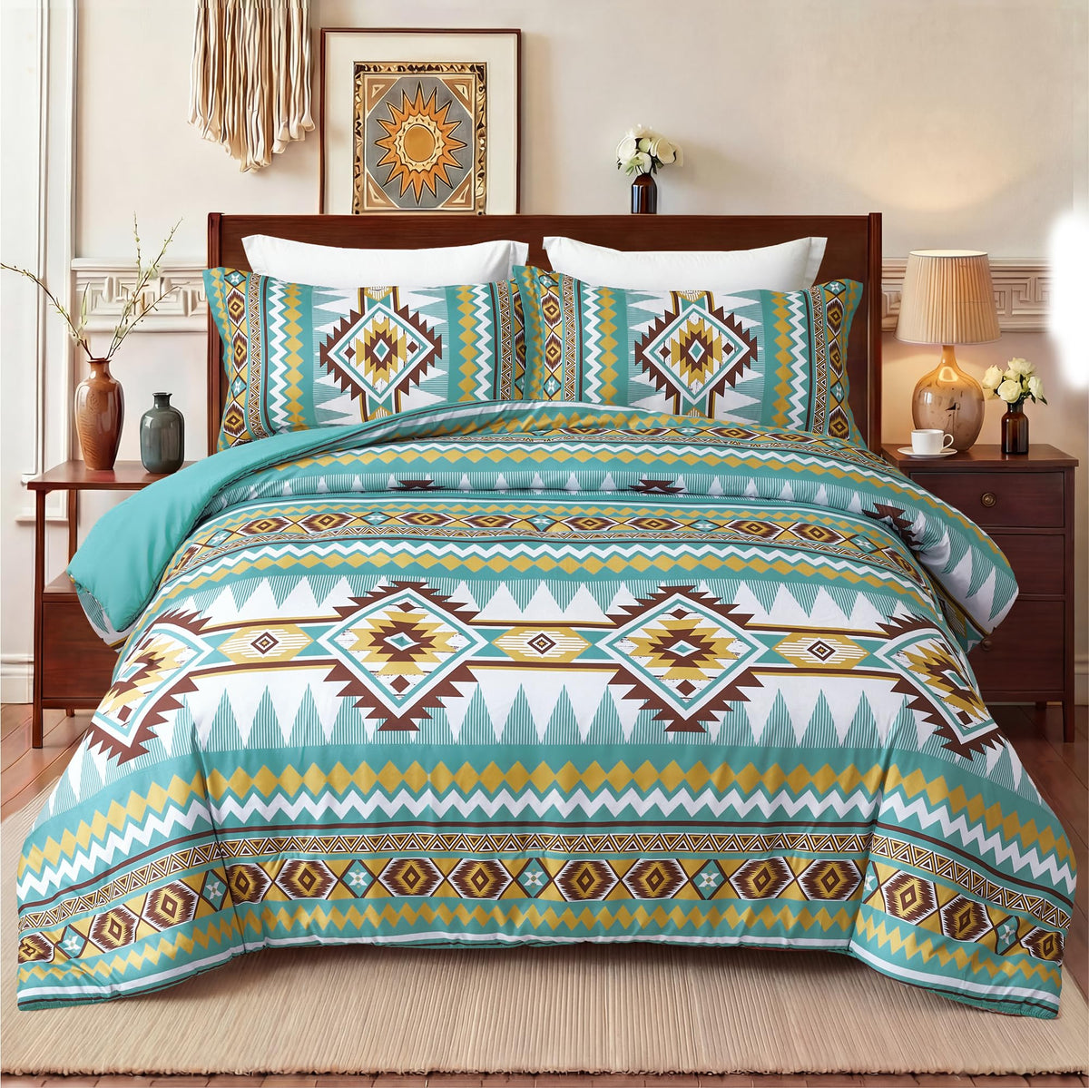 Tyrot Dark Brown King Size Comforter Set – 3 Piece Boho Aztec Western Bedding Sets, Soft Lightweight Comforter for All Seasons, Southwestern Style, 1 Comforter & 2 Pillow Shams