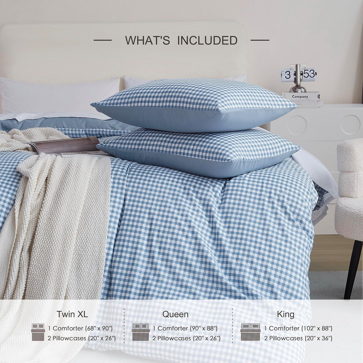Oli Anderson King Comforter Set, Blue Gingham, Reversible, 3 Pieces