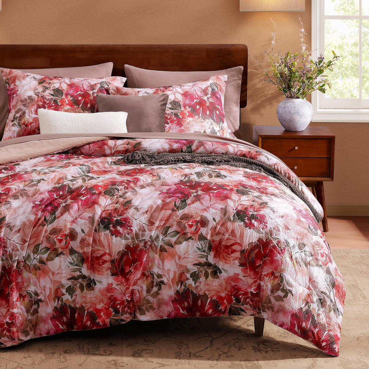 Full Size Comforter Sets - 7 Pieces Floral Bed in a Bag Full Bedding Set