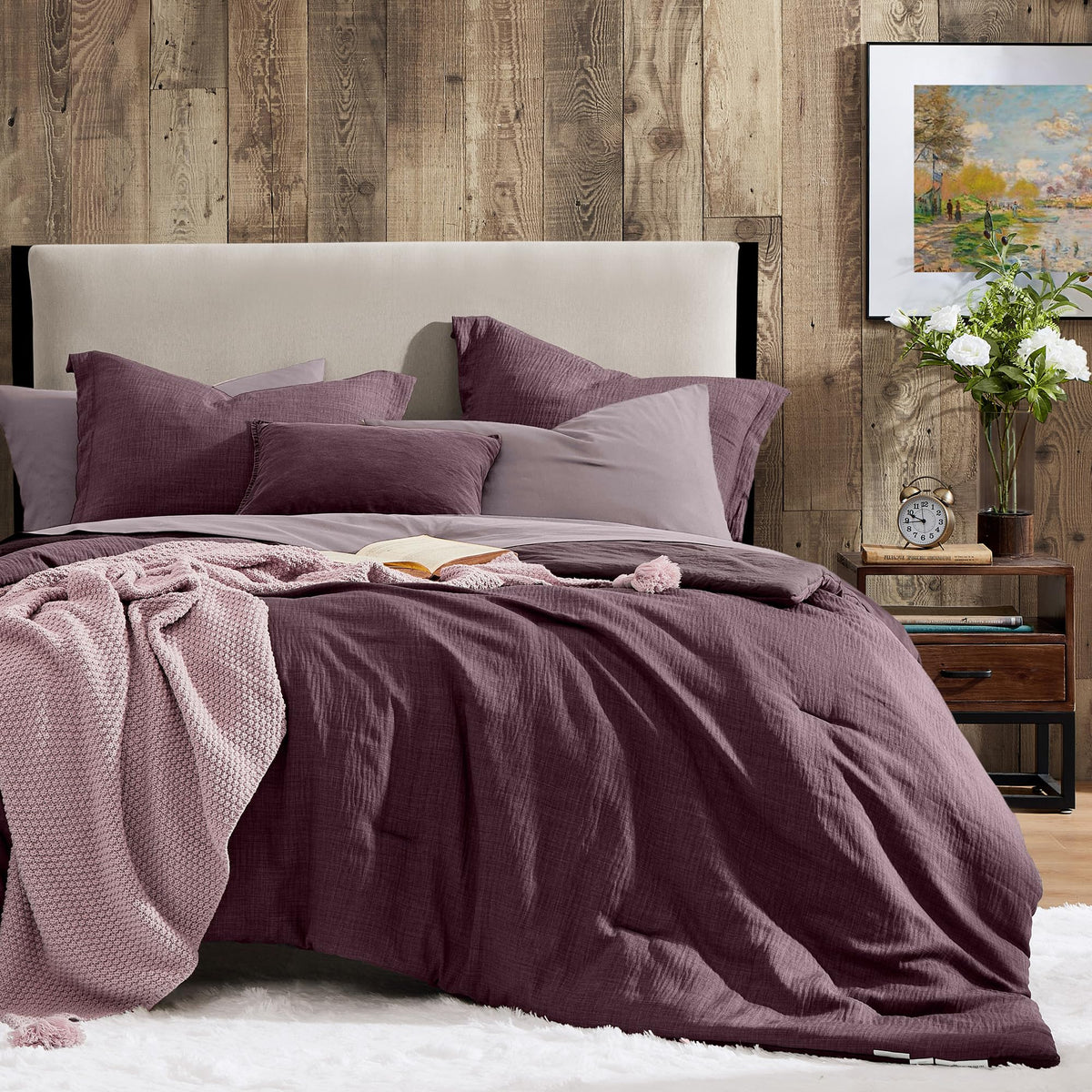 King Comforter Set - 7 Pieces Green Textured Bed in a Bag King Bedding Set