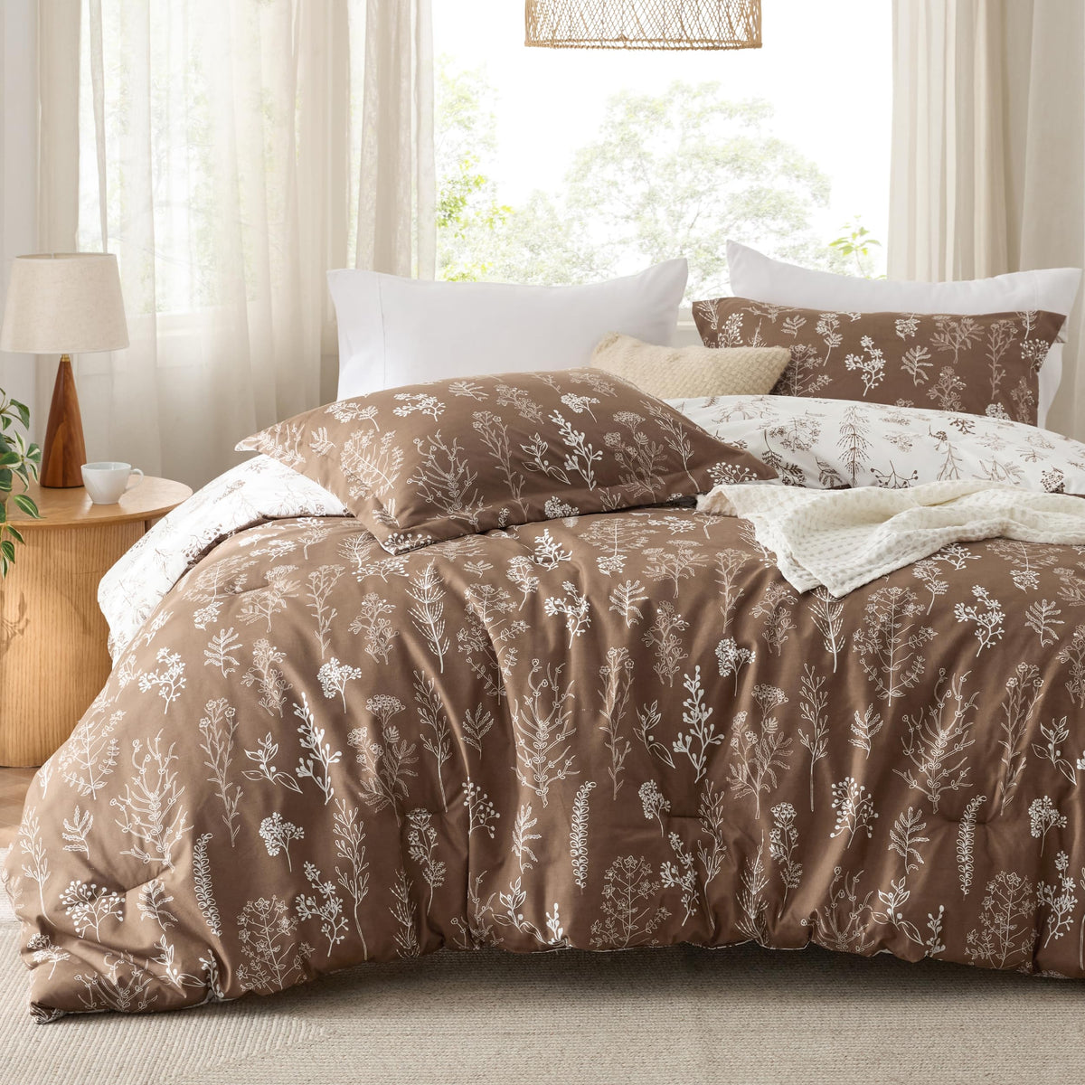 Bedsure Floral Comforter Set Cute Bedding Set California King Sage Green