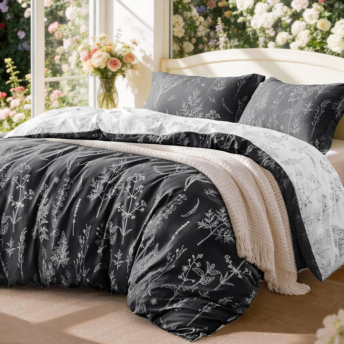 Love's cabin Floral Comforter Set Cute Bedding Full Reversible 3Pcs Pink