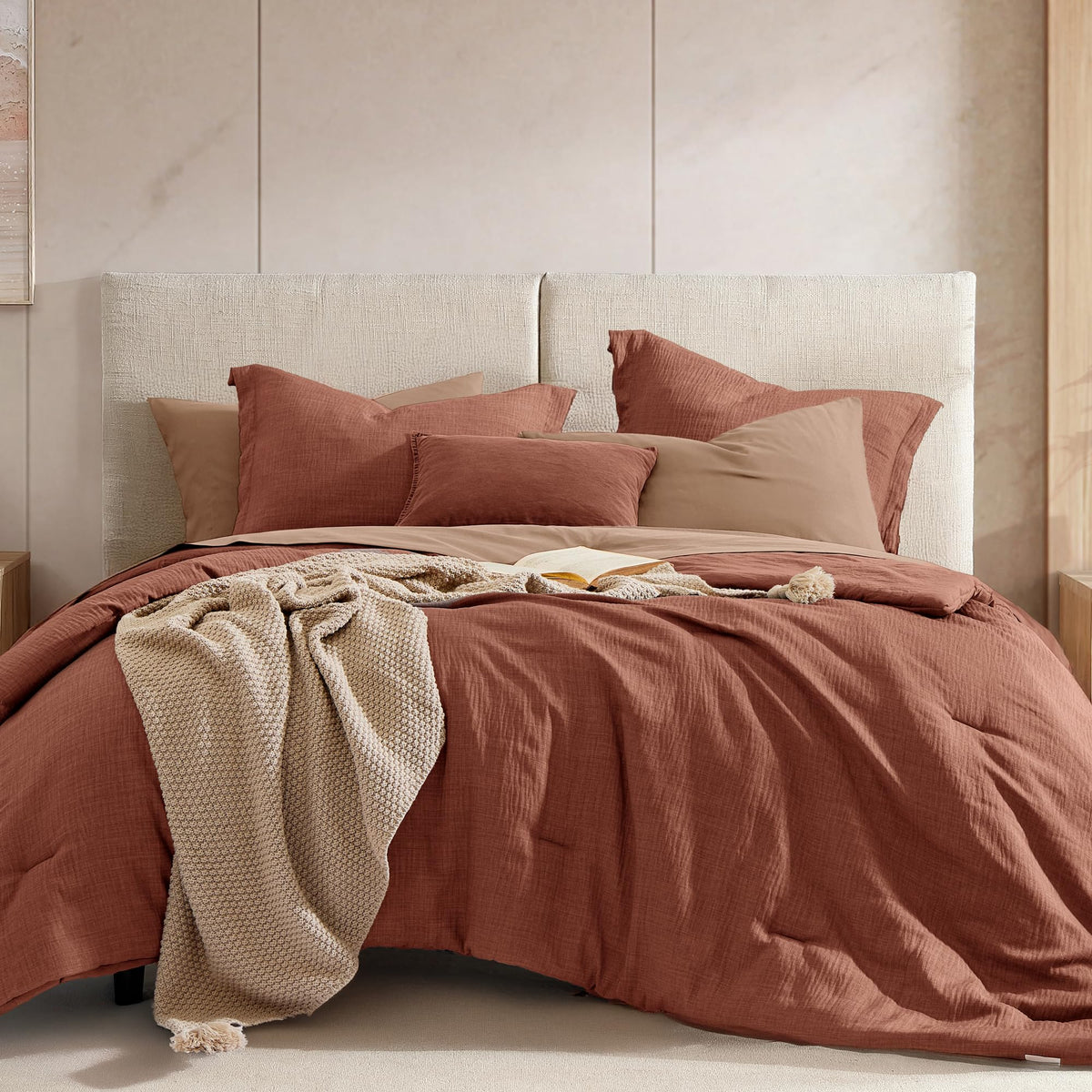 King Comforter Set - 7 Pieces Green Textured Bed in a Bag King Bedding Set