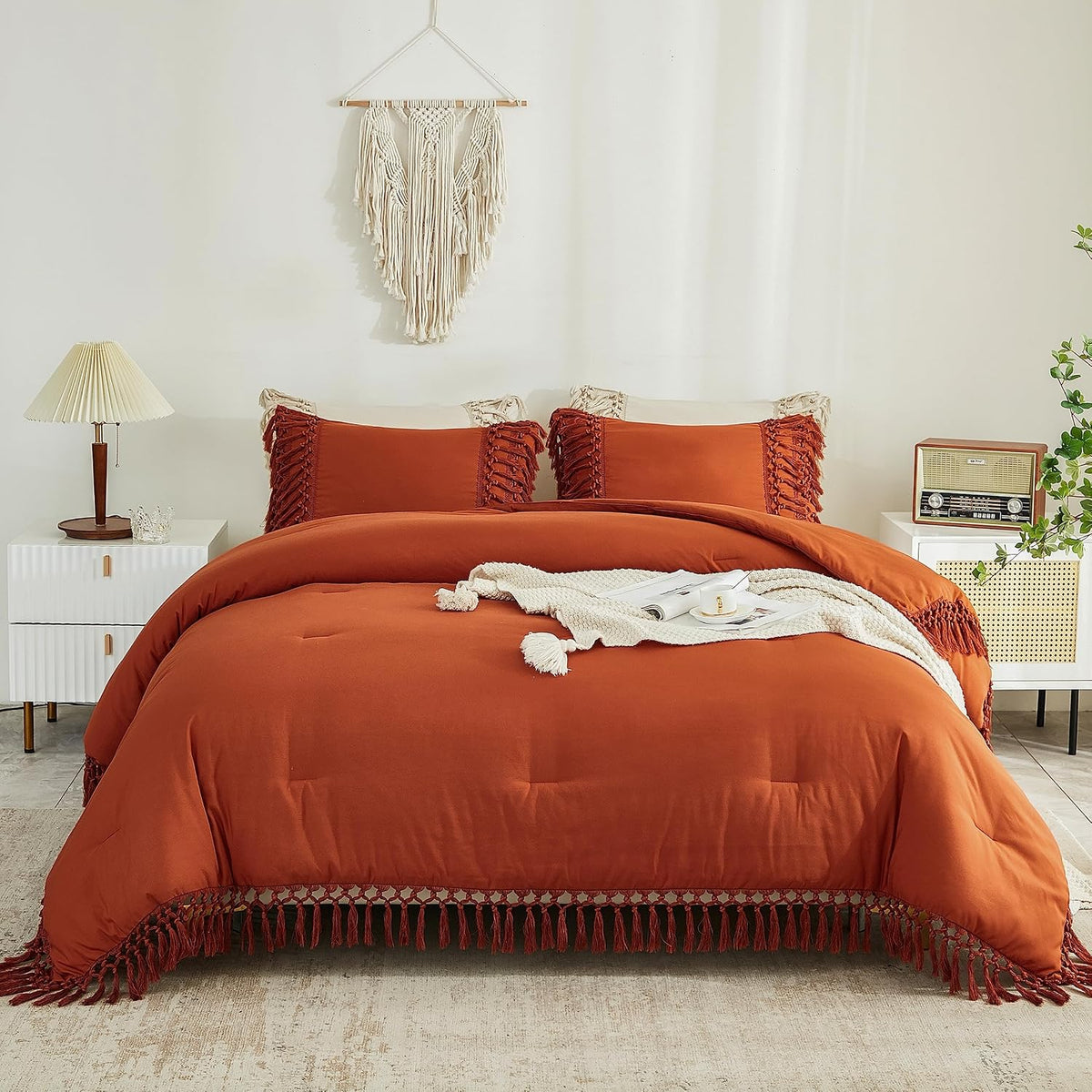 Andency Terracotta Comforter Set Full, 3 Pieces Boho Tassel Bedding