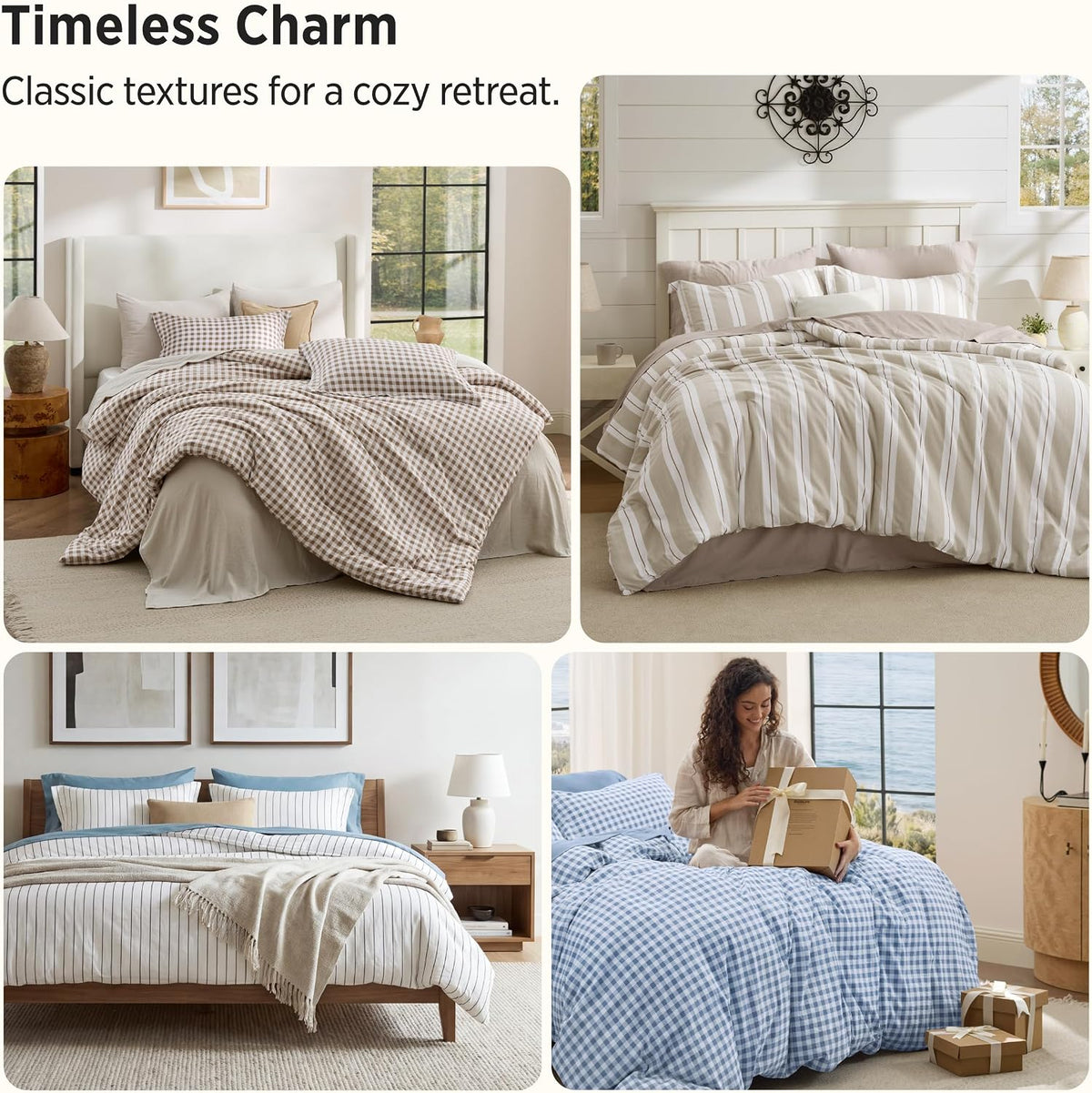 Bedsure Full Comforter Set Brown Gingham, Soft Fall Bed 3 pcs 82"x86"