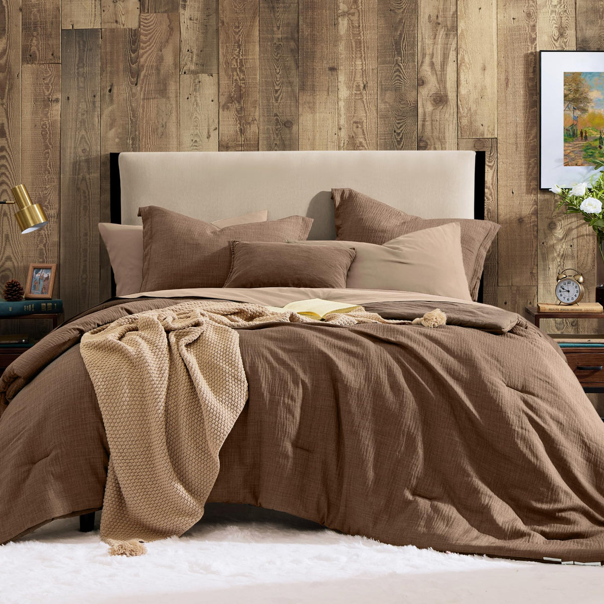 King Comforter Set - 7 Pieces Green Textured Bed in a Bag King Bedding Set