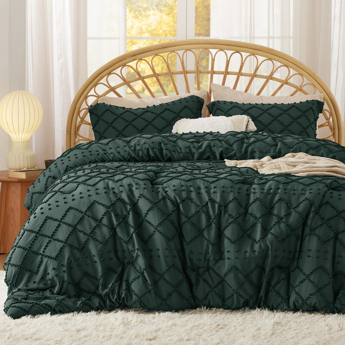 Bedsure Boho Tufted Beige Comforter Set, Oversized King