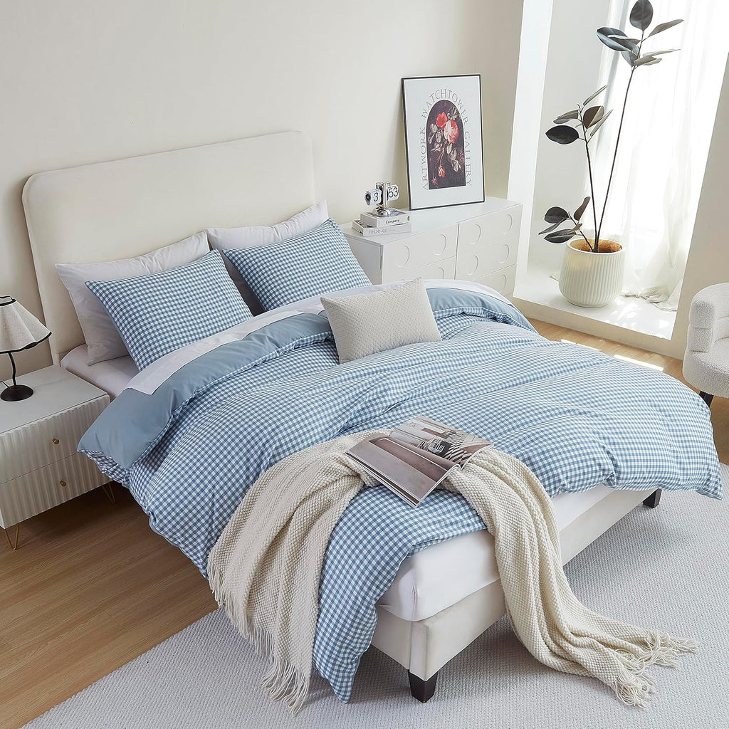 Oli Anderson King Comforter Set, Blue Gingham, Reversible, 3 Pieces