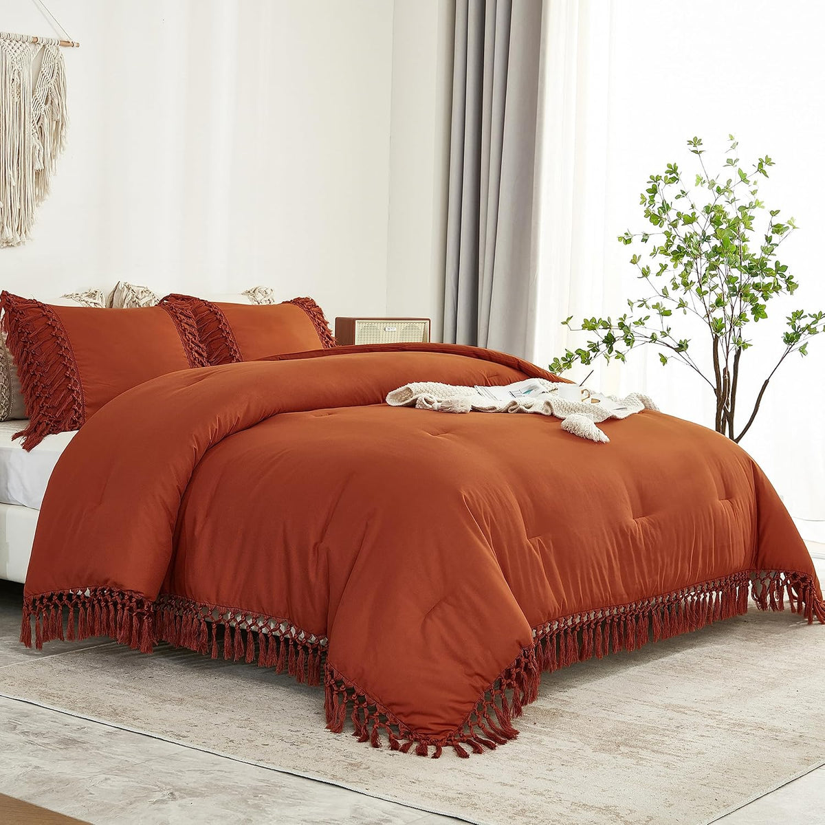 Andency Terracotta Comforter Set Full, 3 Pieces Boho Tassel Bedding