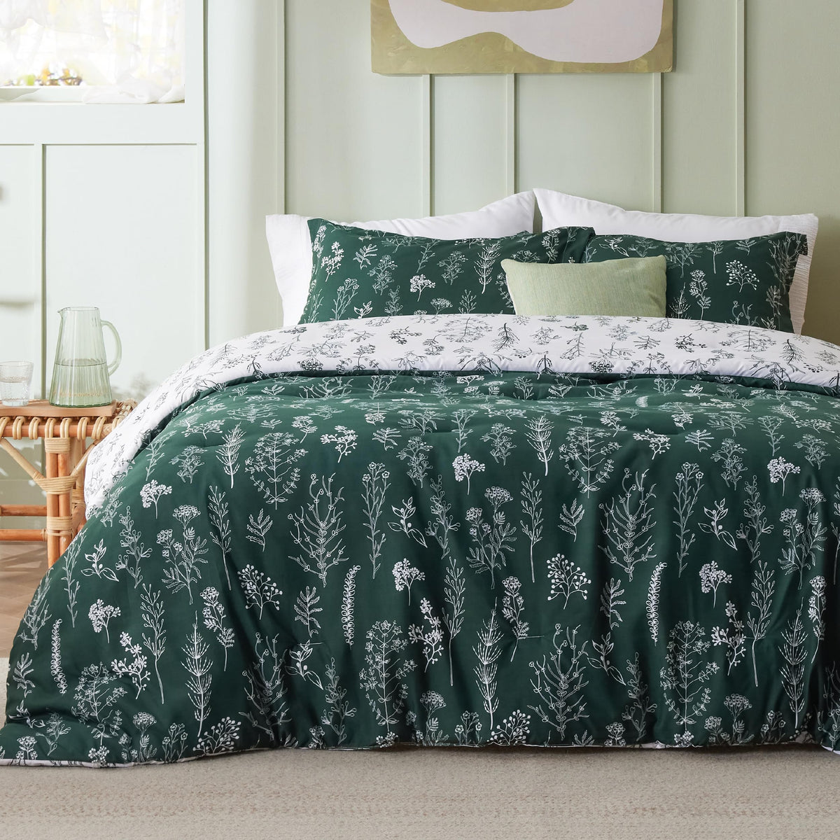 Bedsure Floral Comforter Set Cute Bedding Set California King Sage Green