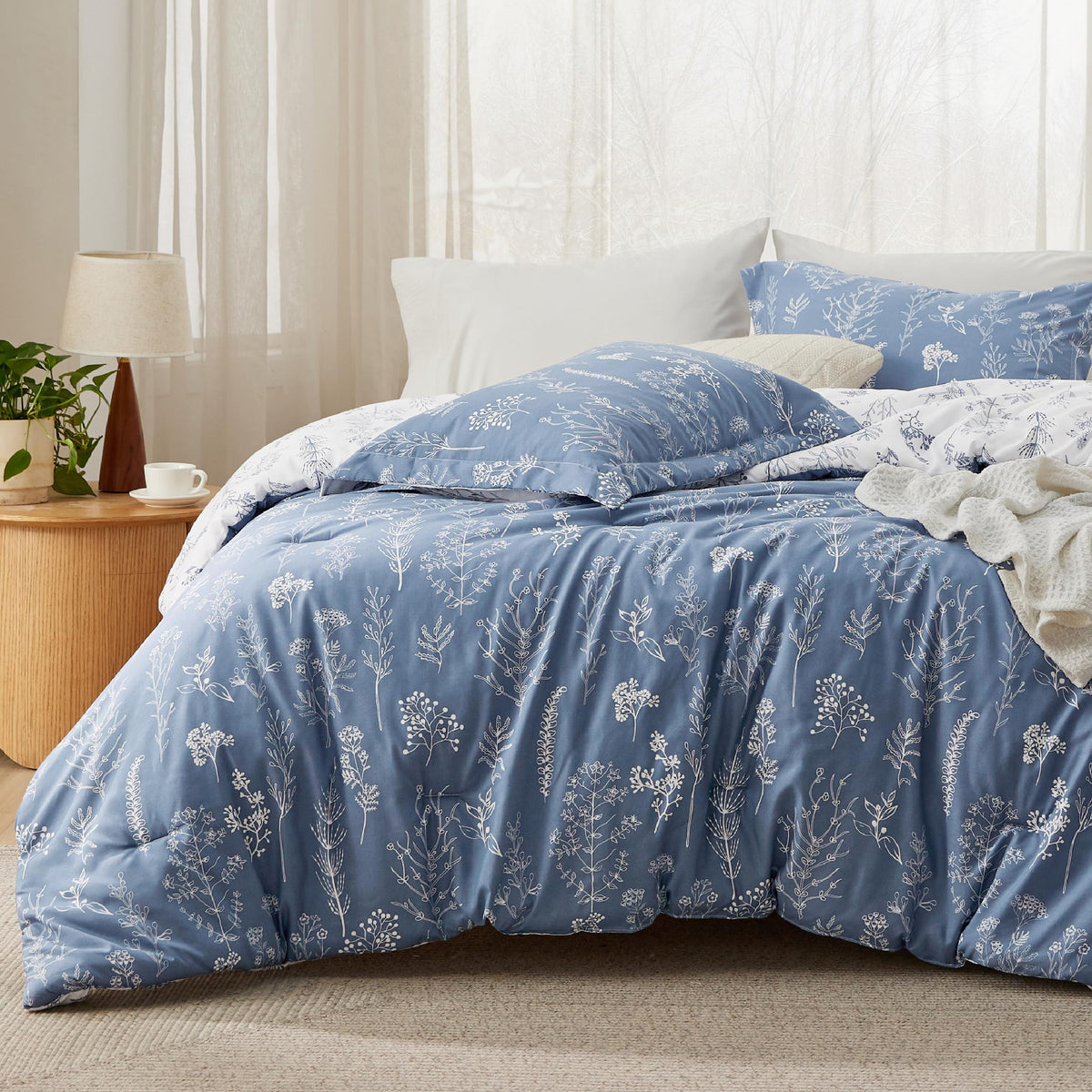 Bedsure Floral Comforter Set Cute Bedding Set California King Sage Green