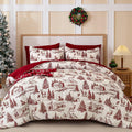 Yiran Red Christmas Comforter Set King, 7 Pieces Xmas Cabin Woods Bedding
