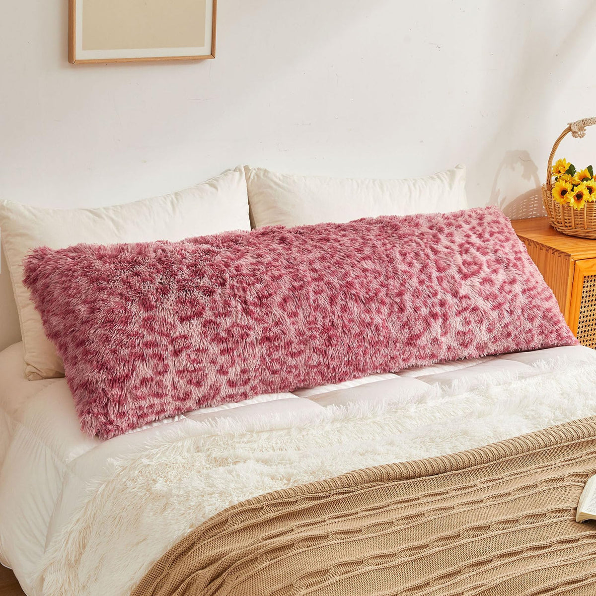 XeGe 20x54 Fluffy Faux Fur Leopard Print Body Pillow Cover, Cheetah Brown