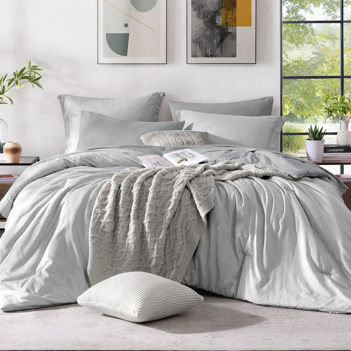 Monbix Queen Comforter Set 7 Pieces Terracotta Cationic Dyeing Bed in a Bag