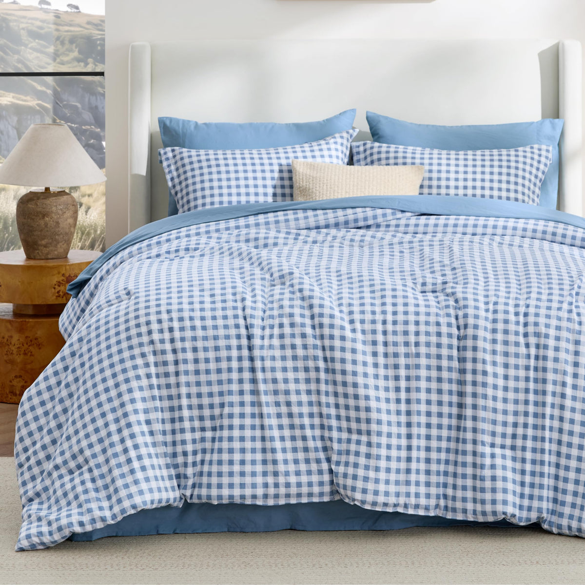 Bedsure Full Comforter Set Brown Gingham, Soft Fall Bed 3 pcs 82"x86"