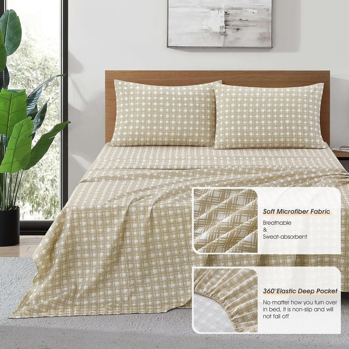 LANCO MODERN LIFESTYLE Taupe California King Comforter Set, Classic Jacquard Floral 14 Pieces Bedding Set, Ultra Soft for All Seasons, Sheets, Bedskirt, Throw,Matching Shams and Decor Pillows
