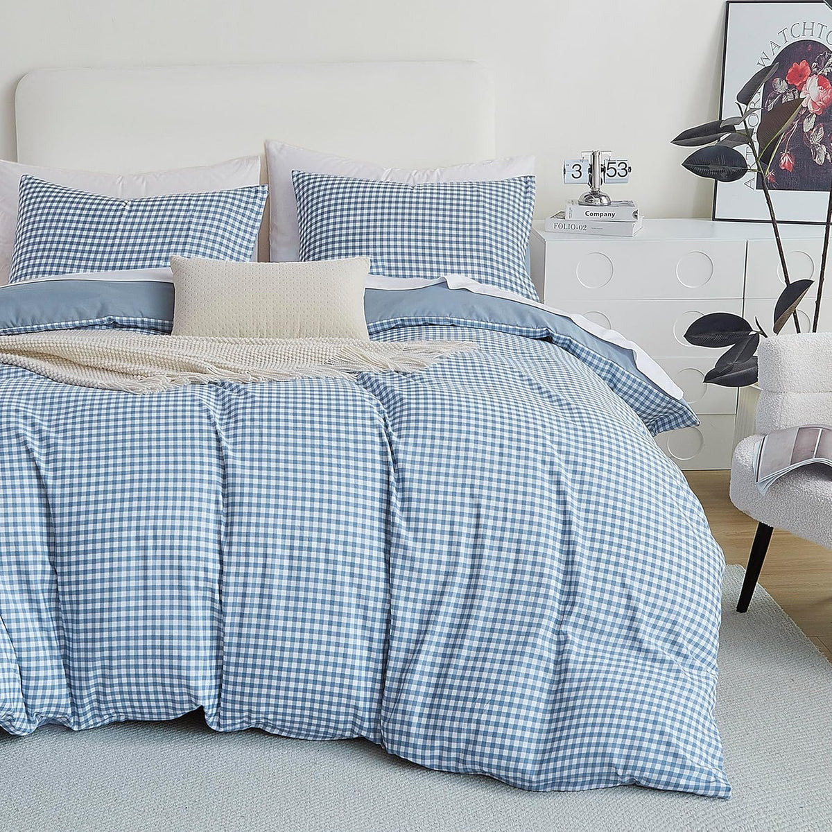 Oli Anderson King Comforter Set, Blue Gingham, Reversible, 3 Pieces