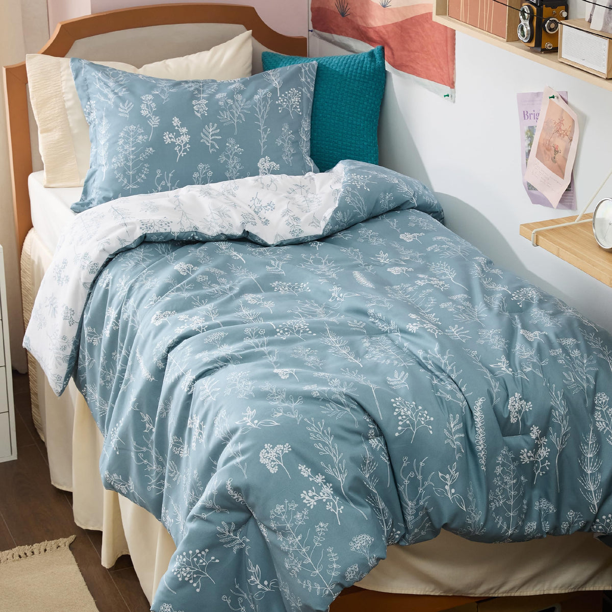 Bedsure Floral Comforter Set Cute Bedding Set California King Sage Green