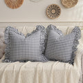 Taupe/White Plaid Ruffled Body Pillow Cover Washed Cotton 20"x54"