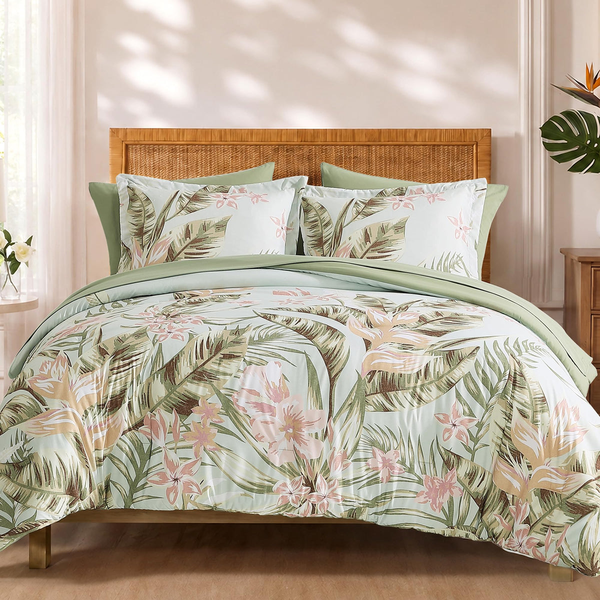 BLOOMHAVEN King Size Comforter Set-7 Pieces Blue Floral Bed in a Bag King