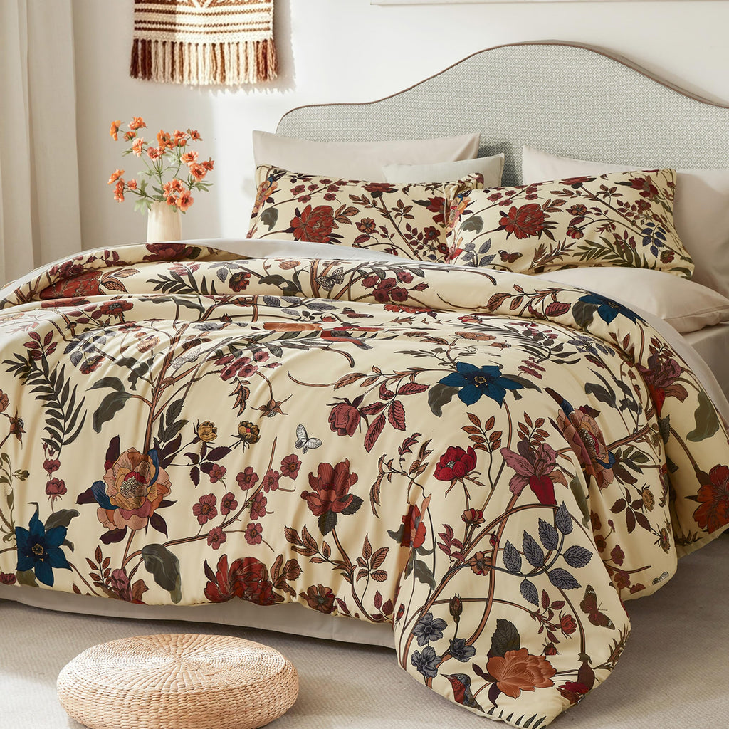 Litanika Floral Green Comforter Queen Size-7 Piece Botanical Birds Bedding