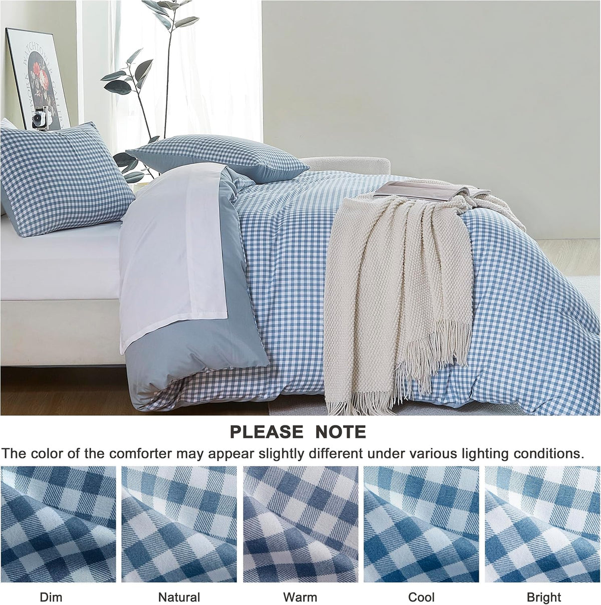 Oli Anderson King Comforter Set, Blue Gingham, Reversible, 3 Pieces