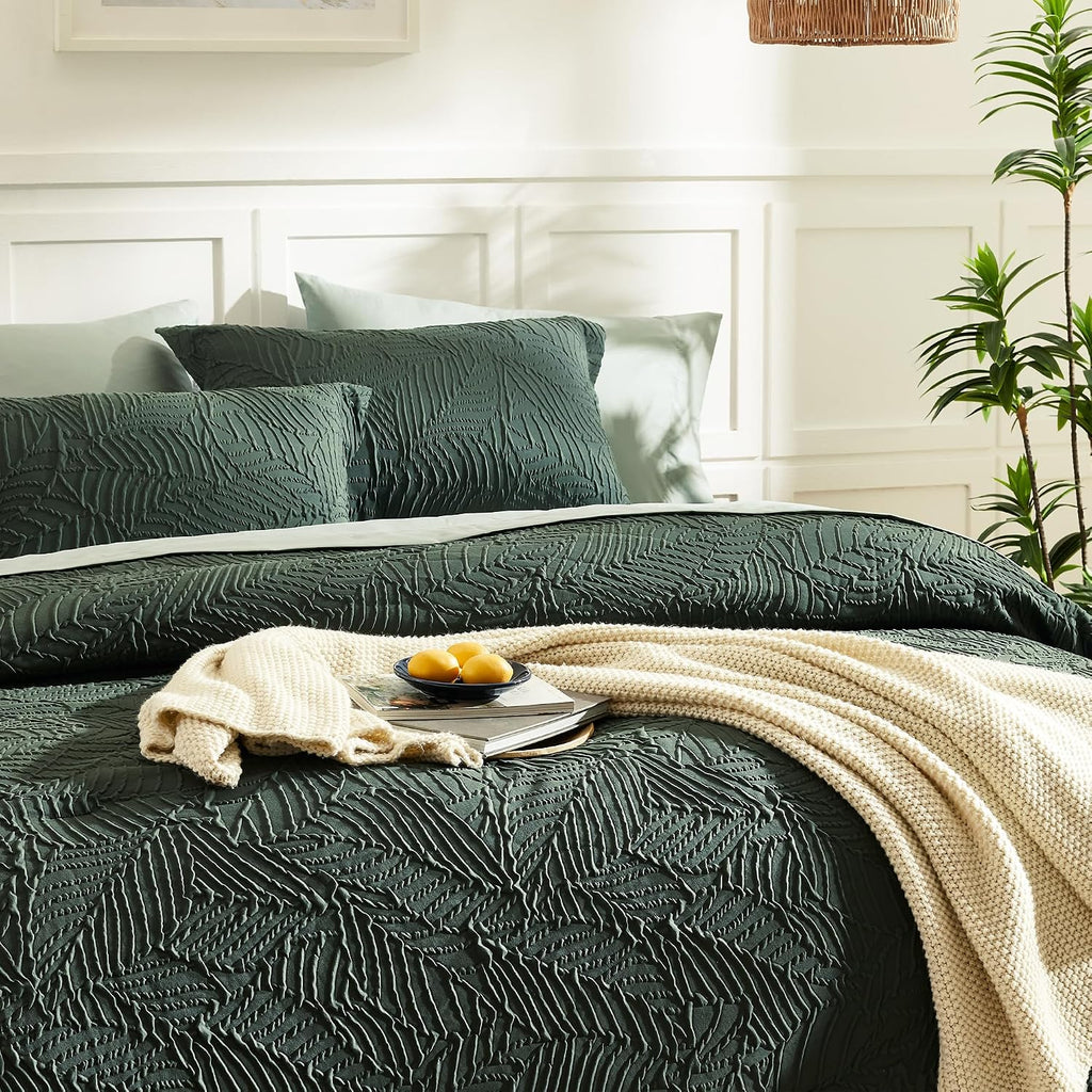 King Size Comforter Set- 7 Pieces Dark Green Bed in a Bag King Bedding Sets