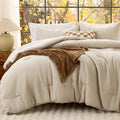 Bedsure Upgraded 3D Waffle Comforter Set King Size, Beige Bedding 3 Pcs
