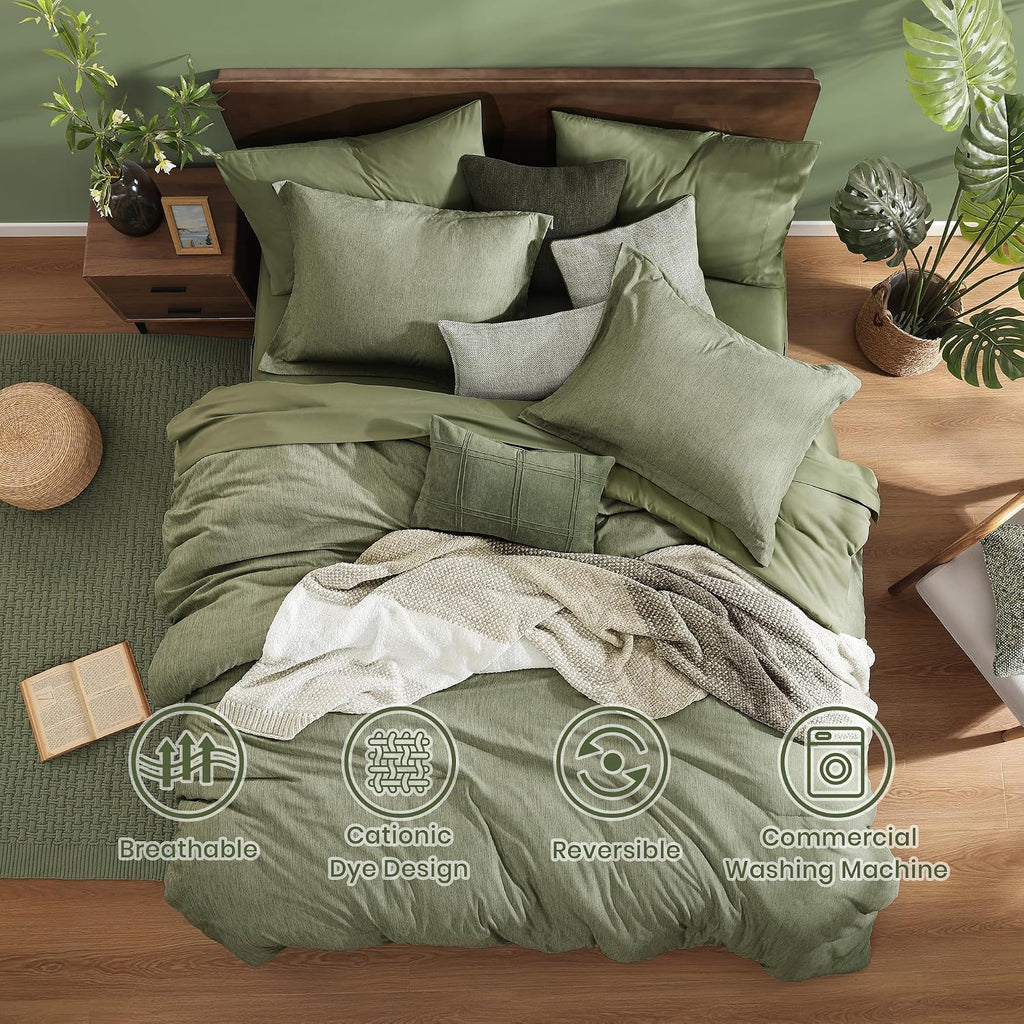 Monbix King Size Comforter Set Sage Green 7 Pieces Bed in a Bag
