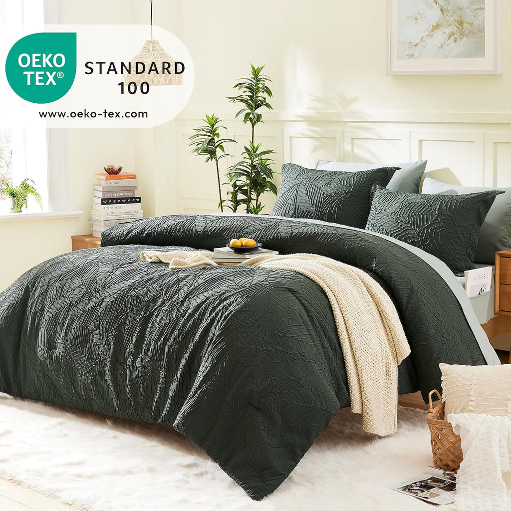 King Size Comforter Set- 7 Pieces Dark Green Bed in a Bag King Bedding Sets